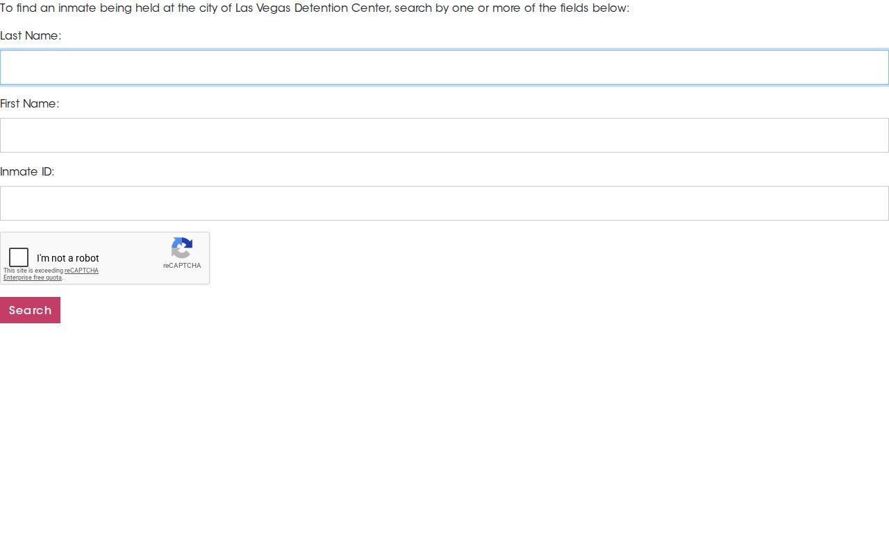 Las Vegas Detention Center inmate search for Las Vegas booking records
